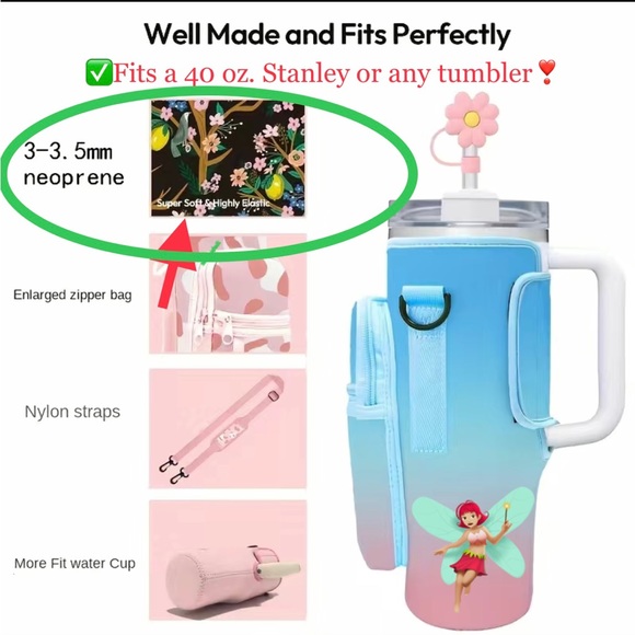 New Tumbler Sleeve with Adjustable Strap & Attached Zippered Pouch - Picture 7 of 16